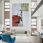 Red and White Abstract Layers Abstract Painting for Modern Art Museum Installations HENG039