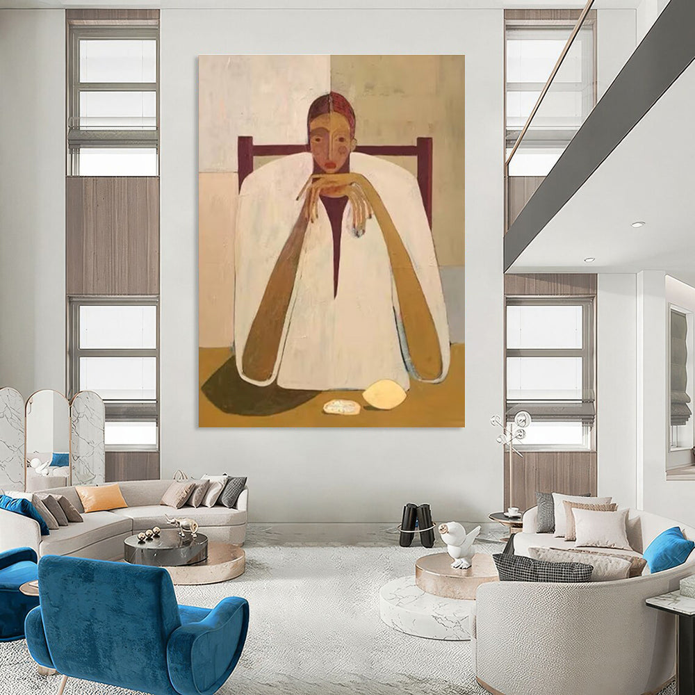 Seated Figure in White Cloak Abstract Painting for Contemplative Spaces HENG142