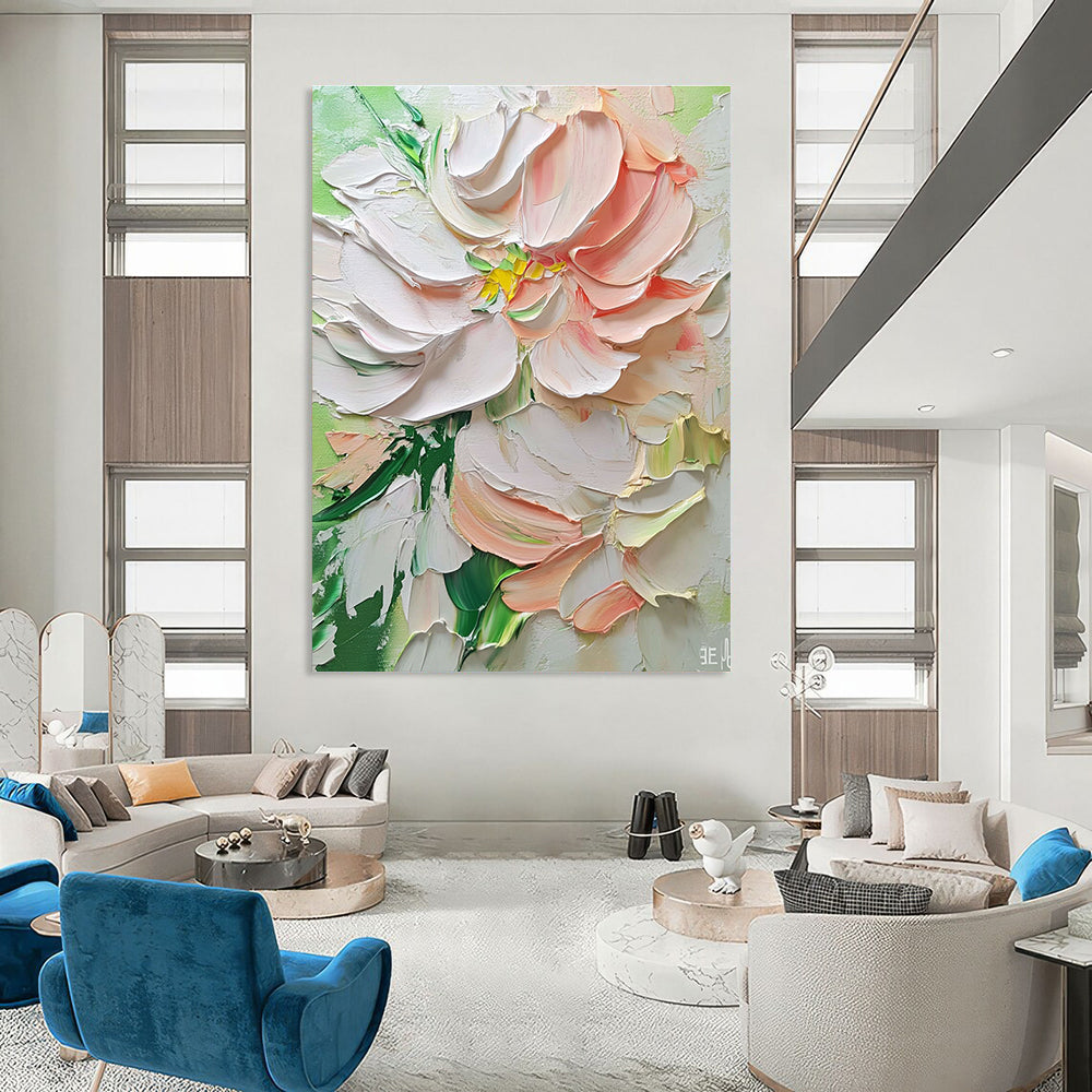 Textured White and Pink Flower Romantic Abstract Painting for Feminine Spaces GAB1446