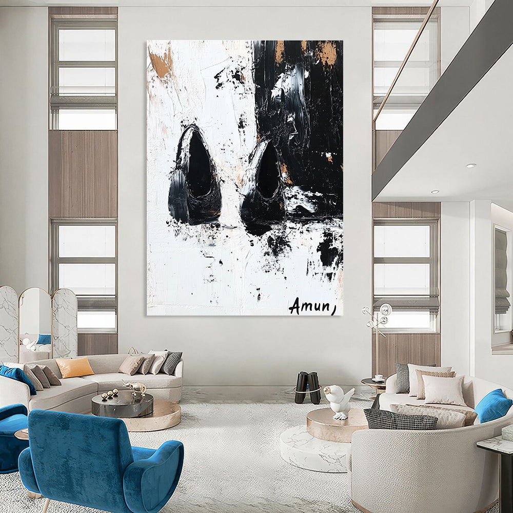 Black and White Shoe Abstract - Edgy Textured Abstract Art GAB0453