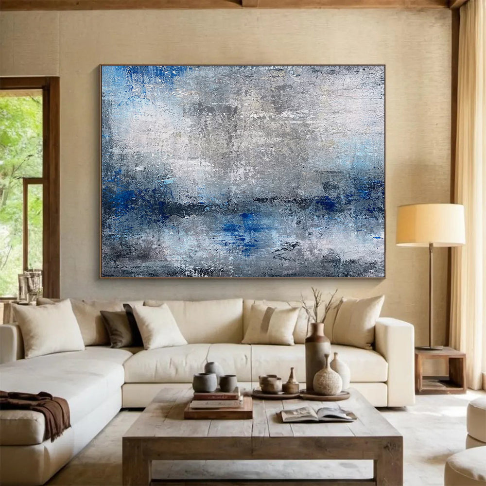 Gray and Blue Abstract Textures Painting for Serene Office Environments YHT341