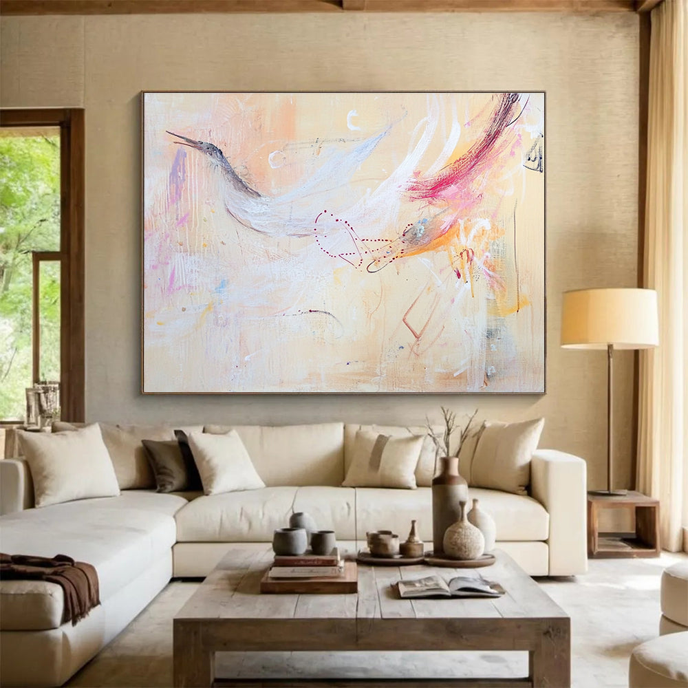 Ethereal Bird Abstract Painting with Delicate Graceful Forms ABS543