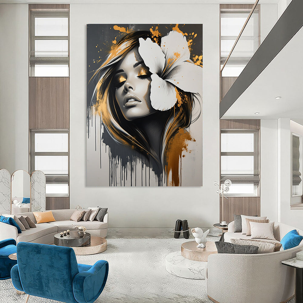 Edgy Floral Woman Portrait Abstract Painting with Urban Flair GAB0019