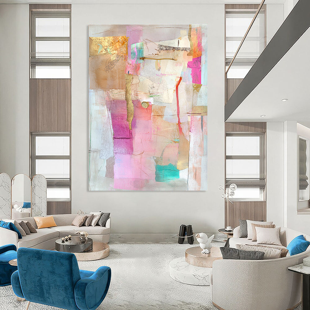 Collage of Soft Hues Mixed Media Abstract Painting GAB0250