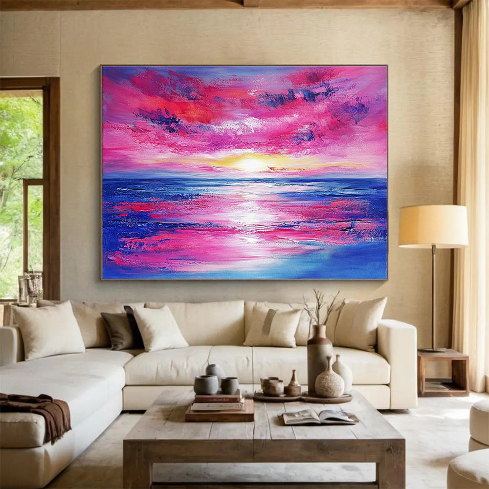 Dreamy Pink - Purple Sunset Romantic Seascape Painting ABS128