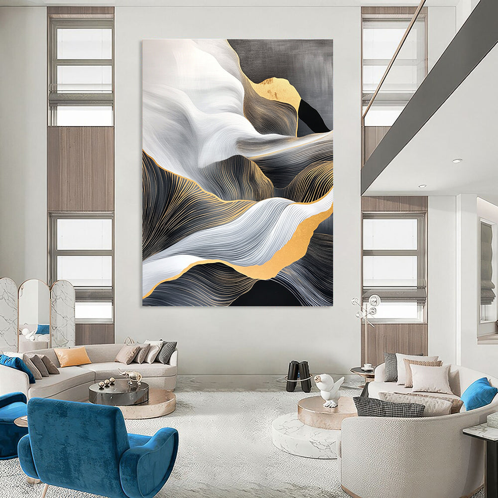 Golden - Lined Wave Abstract Painting for Sophisticated Living Rooms GAB0820