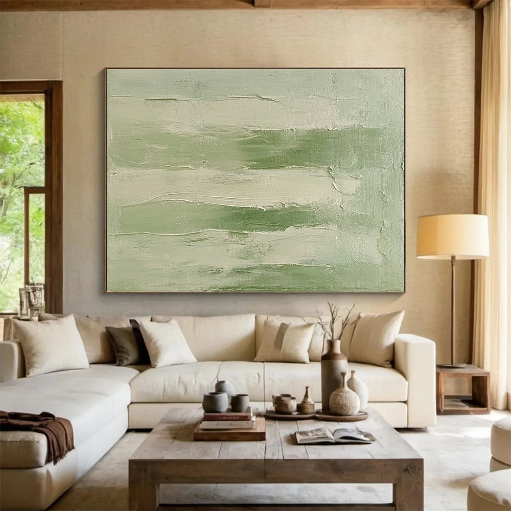 Soft Green Textured Abstract Painting with Calming Layers WINK605