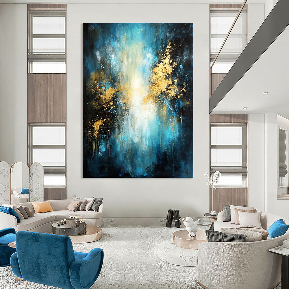 Blue - Gold Abstract Painting for Luxurious Hotel Lobbies GAB0867