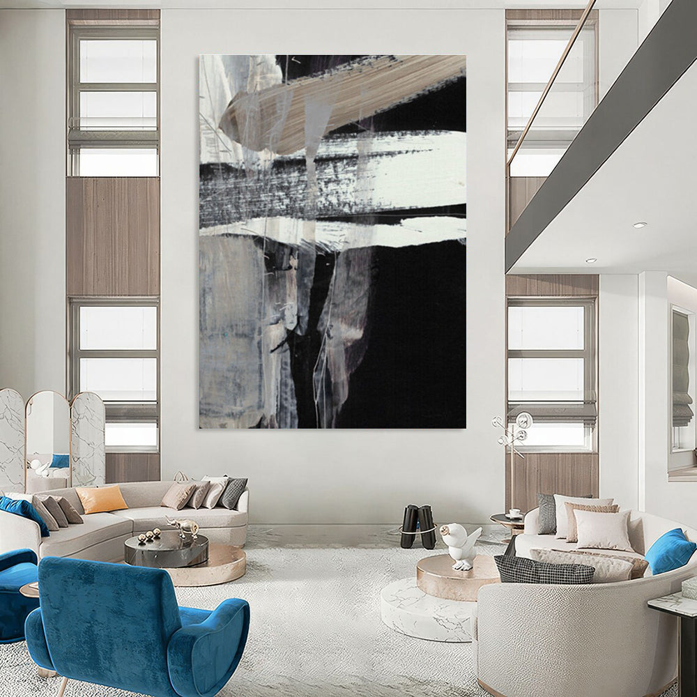 Black - White Textured Abstract Painting for Minimalist Home Offices HENG193