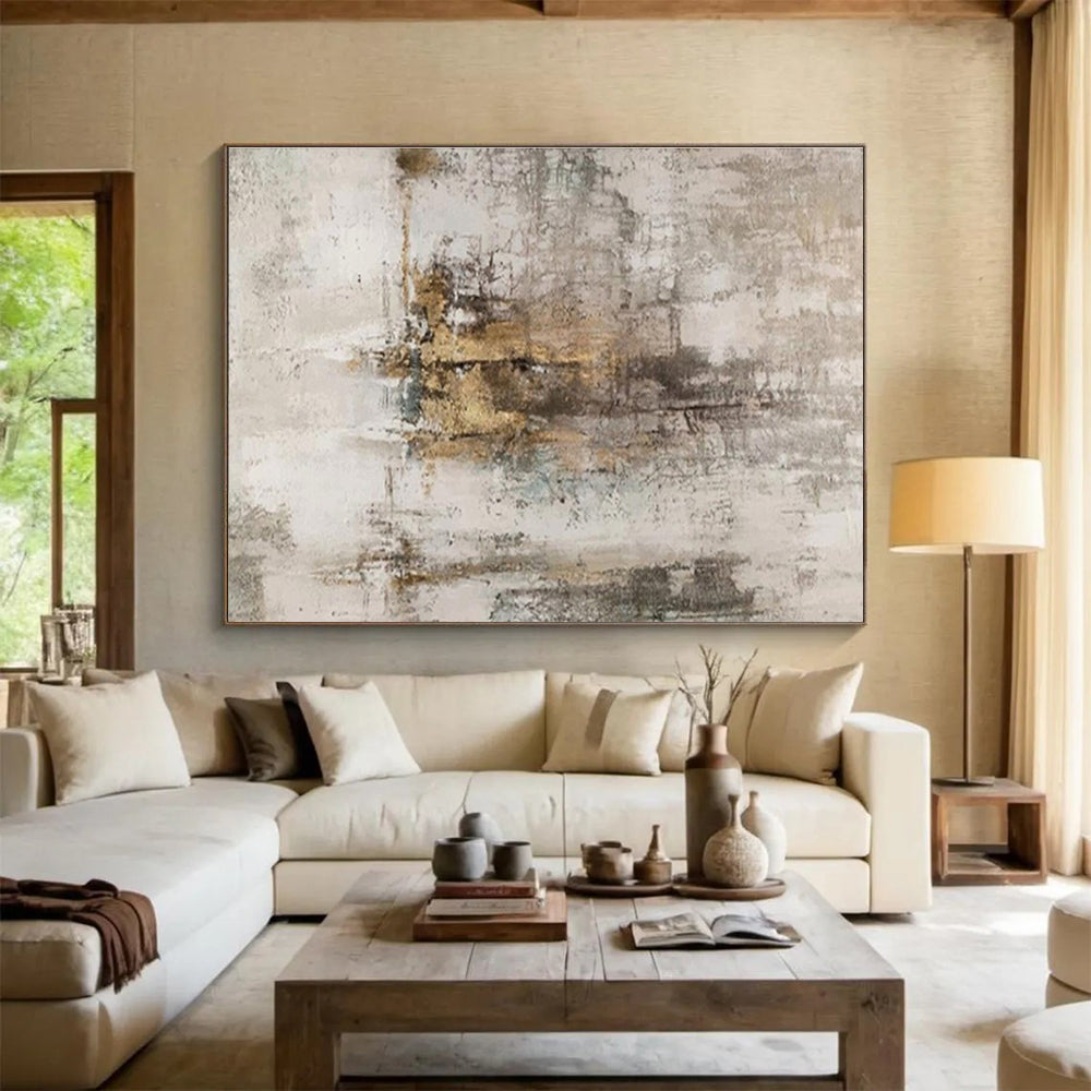 Gray - Beige Abstract Painting for Minimalist Corporate Offices YHT400