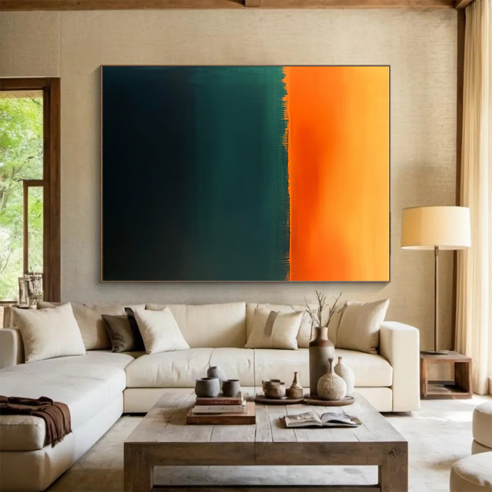 Dark Green and Orange Horizon Abstract Painting with Subtle Drama WINK223