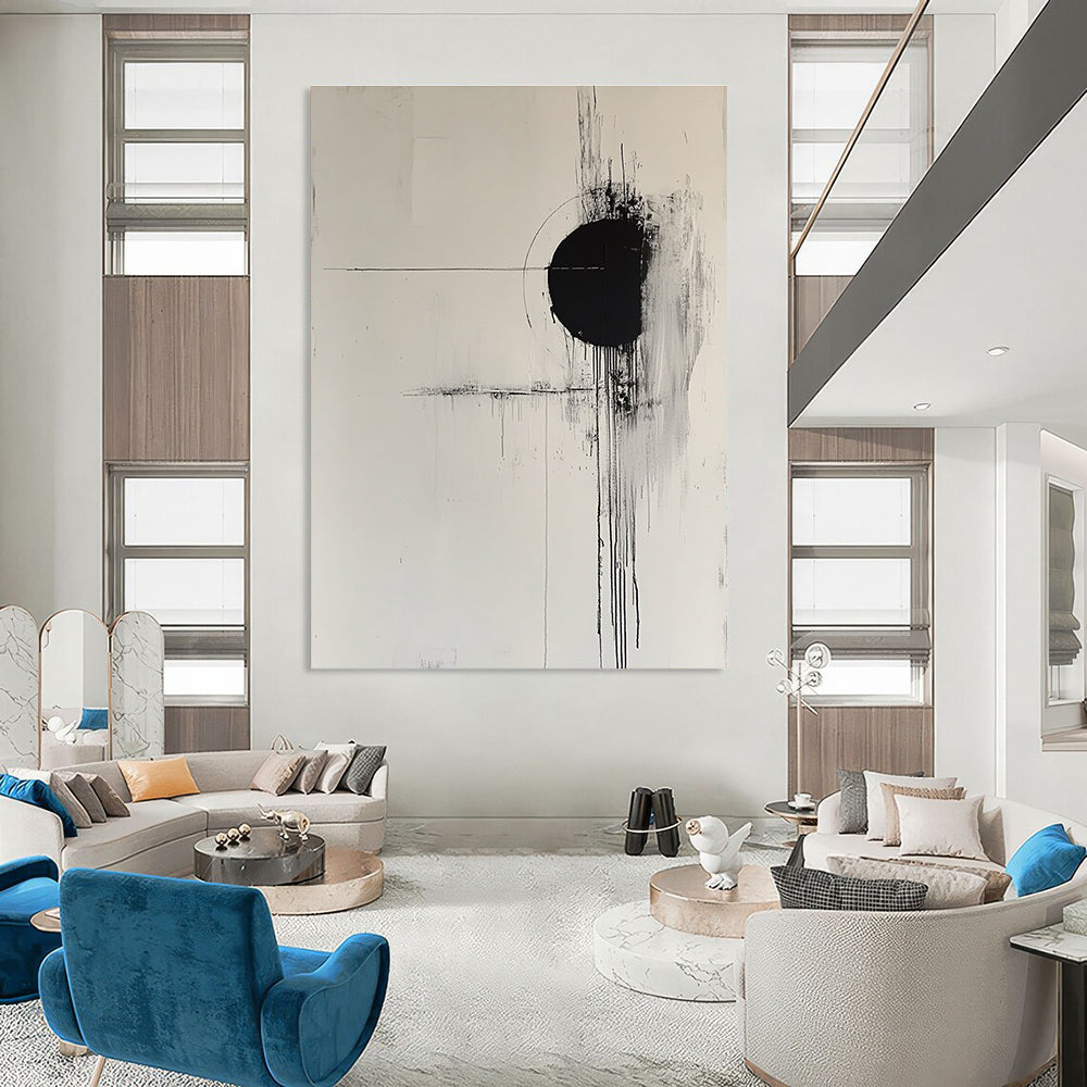 Black and White Minimalist Abstract Painting for Contemporary Art Spaces GAB1048