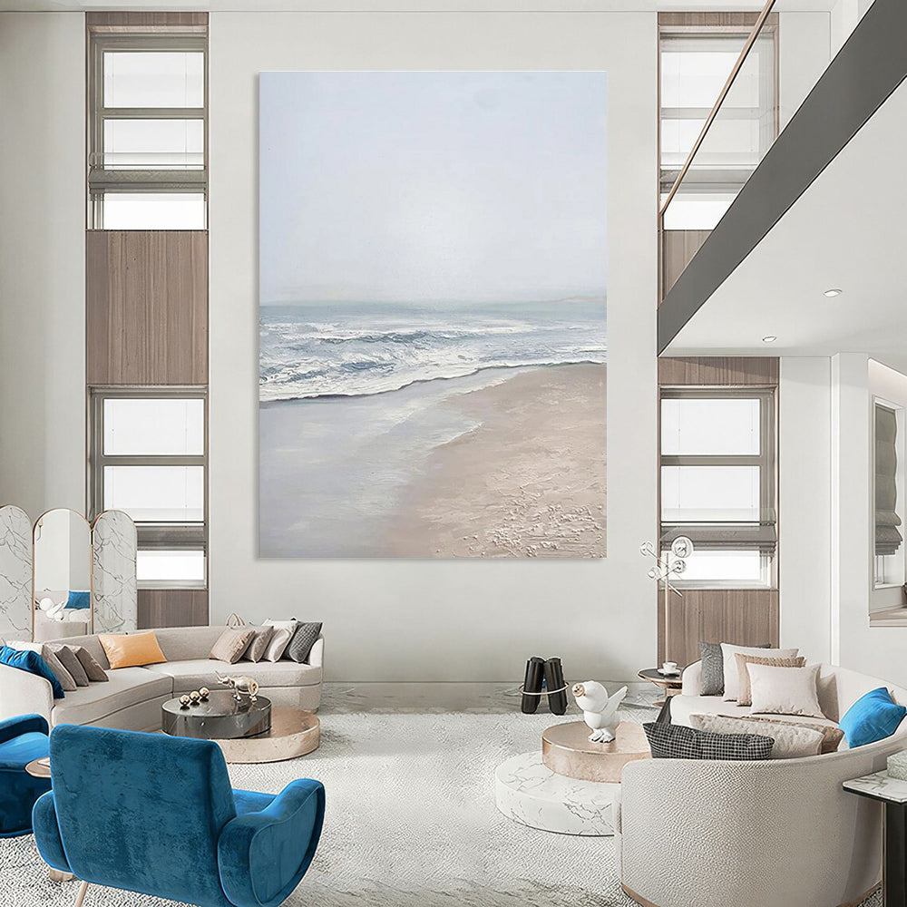 Serene Beach Scene Abstract Painting for Coastal - Themed Spaces HENG310