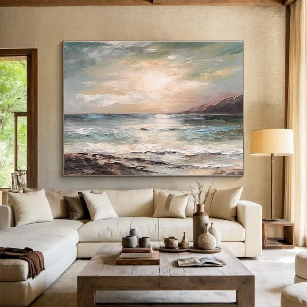 Coastal Sunset Abstract Painting for Beachfront Condo Living Areas YHT316
