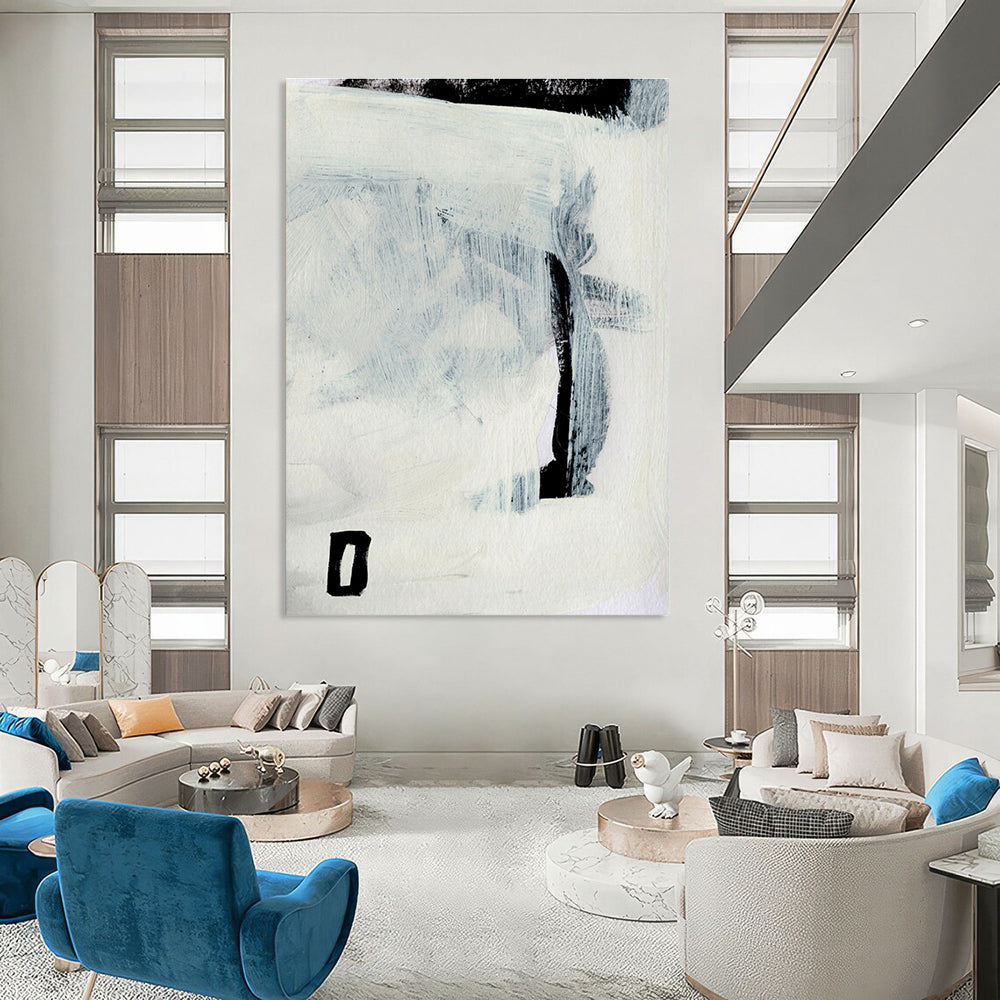 Subtle Black - White Abstract Painting for Zen - Inspired Reading Nooks HENG204