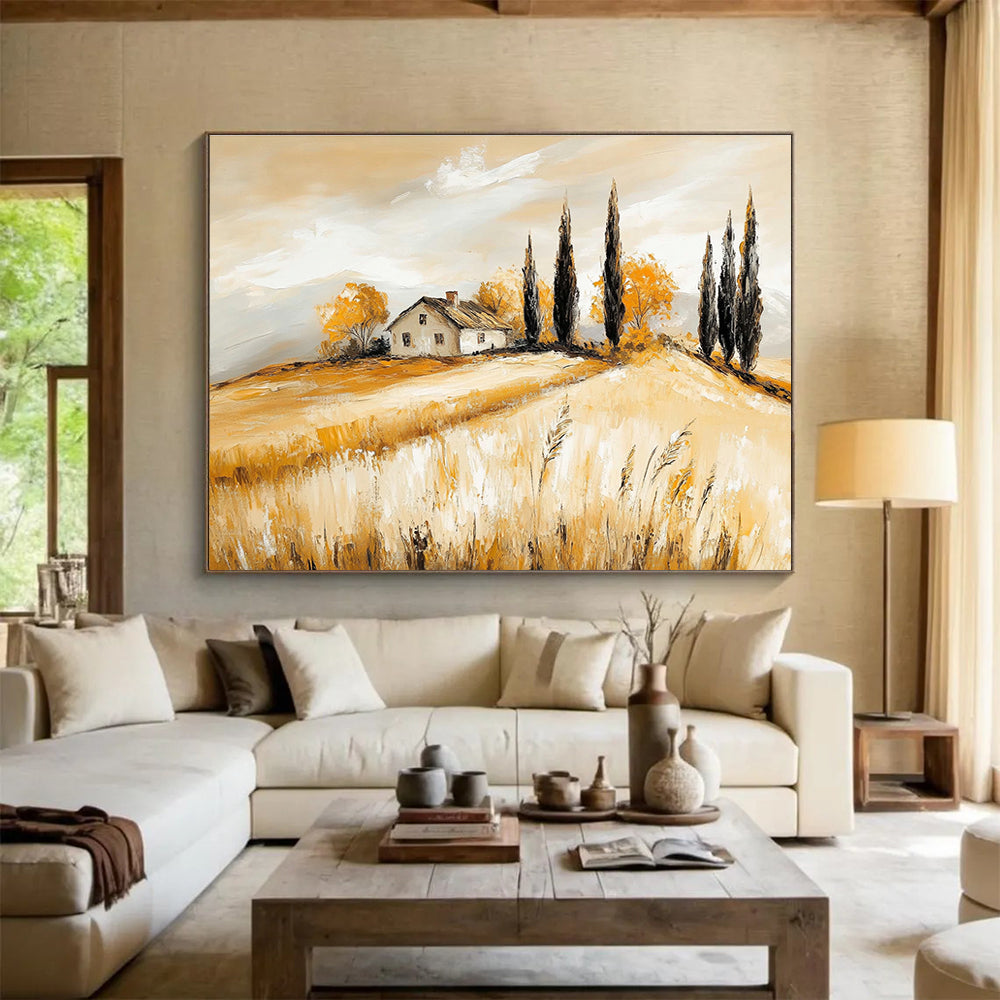 Warm - Toned Tuscan Countryside Abstract Painting ABS134
