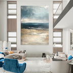 Textured Blue - Beige Sea Abstract Painting: Raw Coastal Charm for Gatherings GAB0959