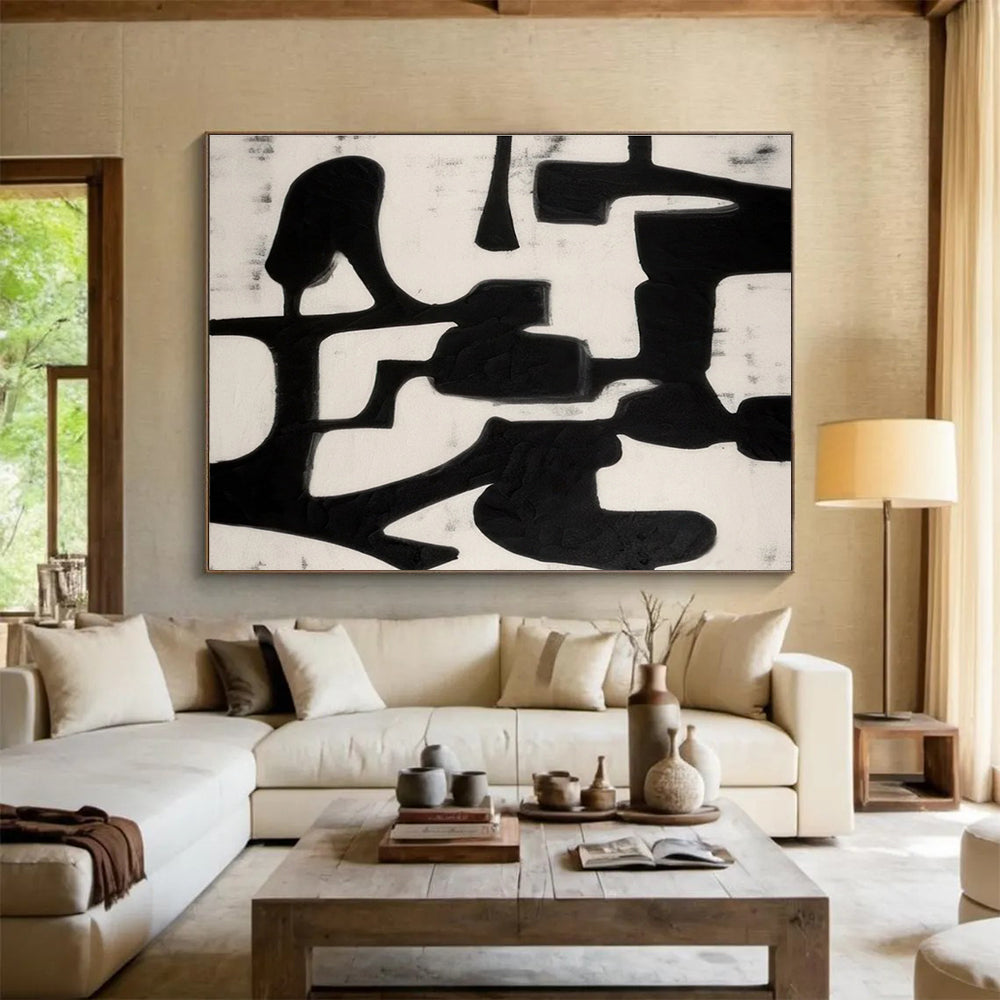 Bold Black - White Abstract Painting for Dramatic Spaces YHT062