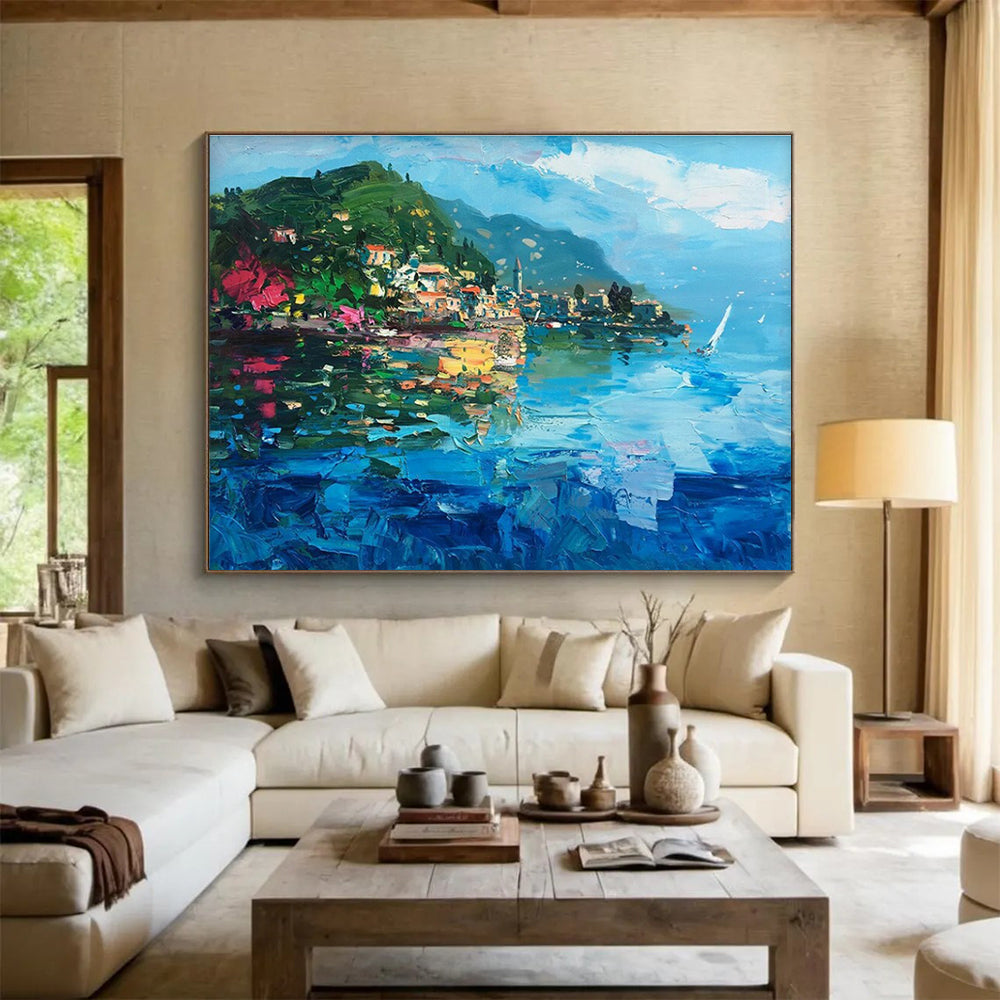 Lake Town Abstract Painting for Lakeside Home Living Rooms YHT487