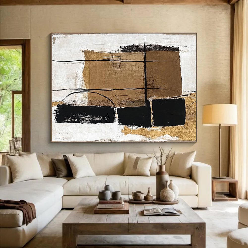 Brown Black and White Abstract Painting with Industrial Flair WINK849