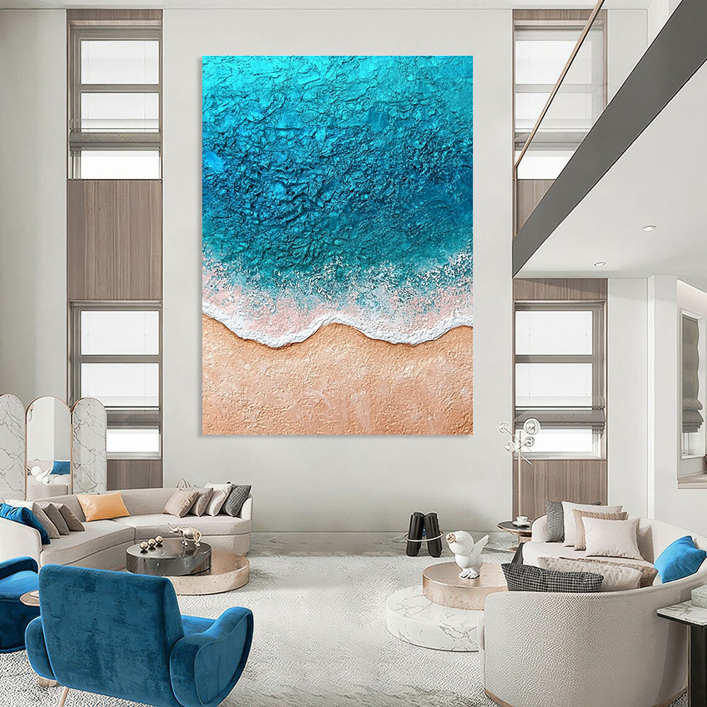 Textured Beach Scene Impressionistic Abstract Painting for Coastal Homes GAB1473