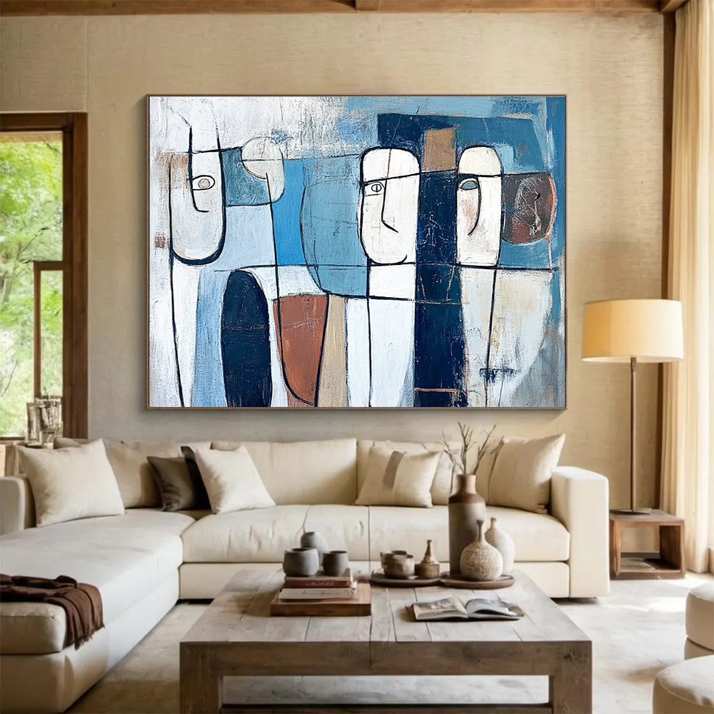 Abstract Face Figures with Geometric Lines Abstract Painting ABS348
