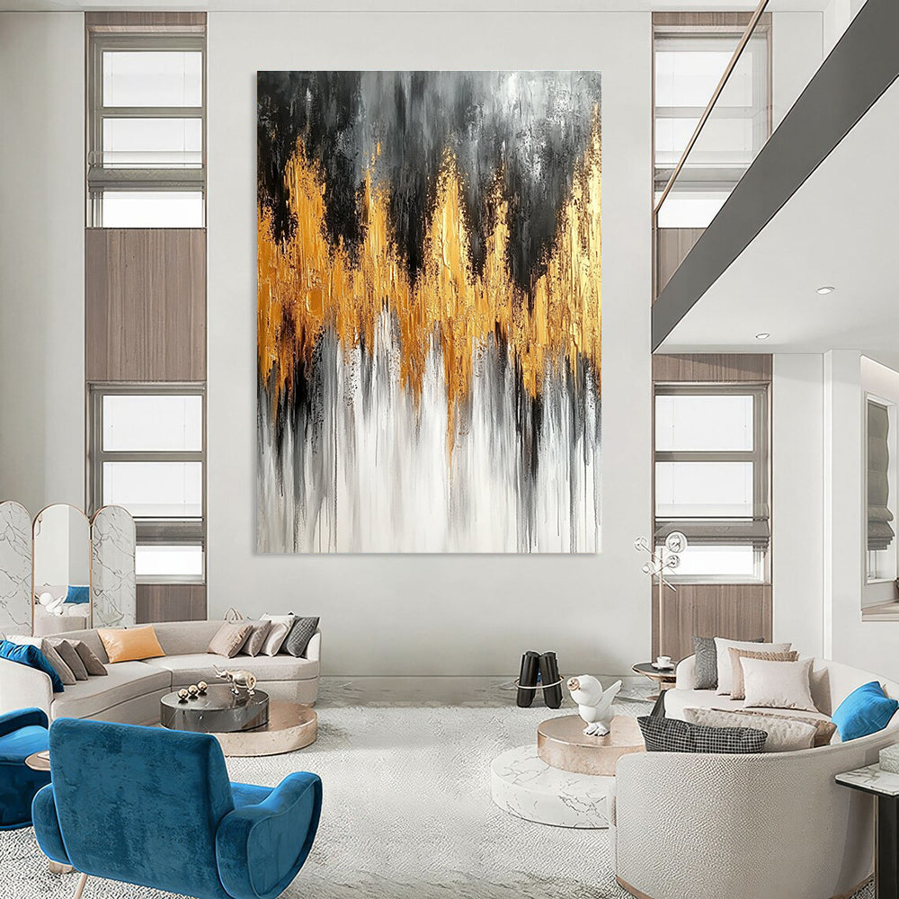 Gold and Gray Abstract Painting for Luxury - Themed Dining Rooms GAB0924