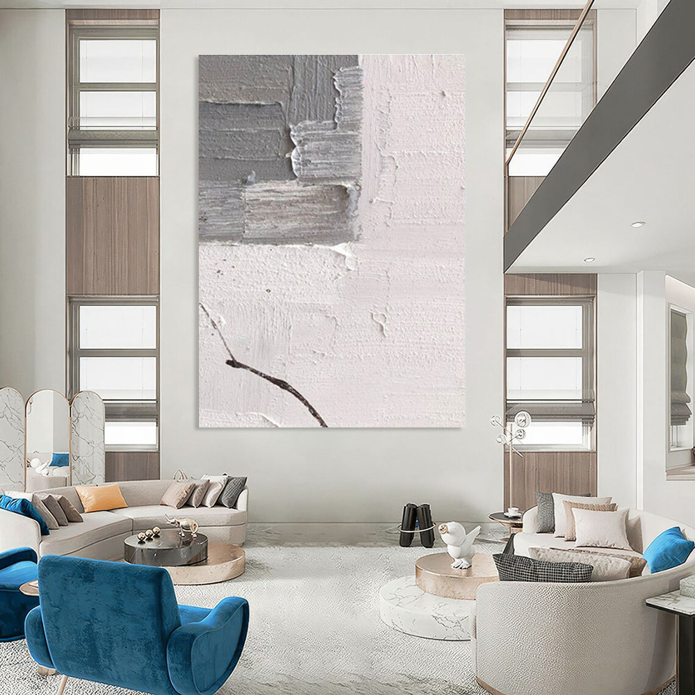 Gray and White Textured Fragmented Art Abstract Painting for Industrial - Chic Lofts HENG361
