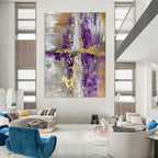 Purple - Gold - Gray Abstract Cross Painting for Contemporary Religious Spaces HENG135