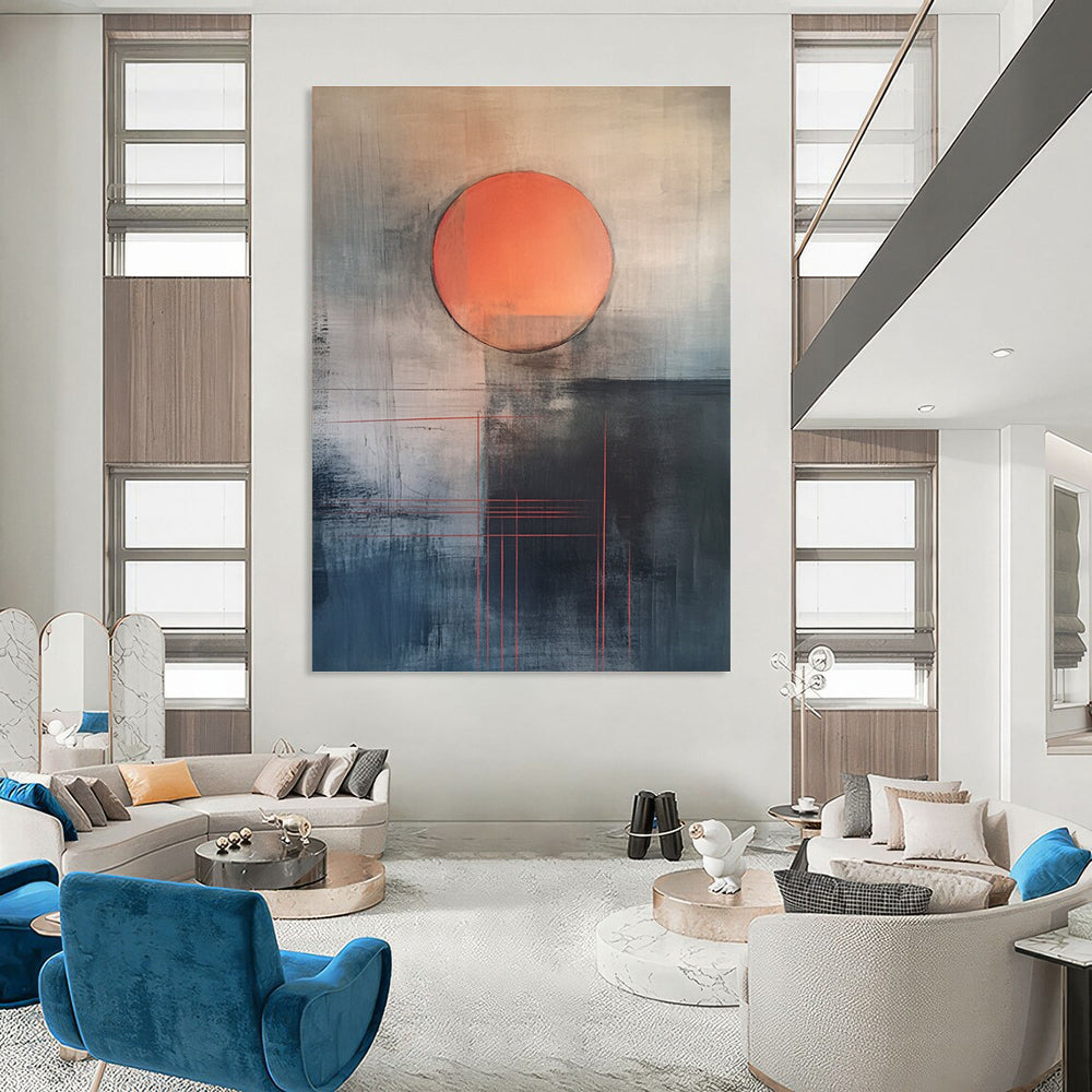 Abstract Sunset with Red Lines Conceptual Landscape Abstract Painting GAB0288