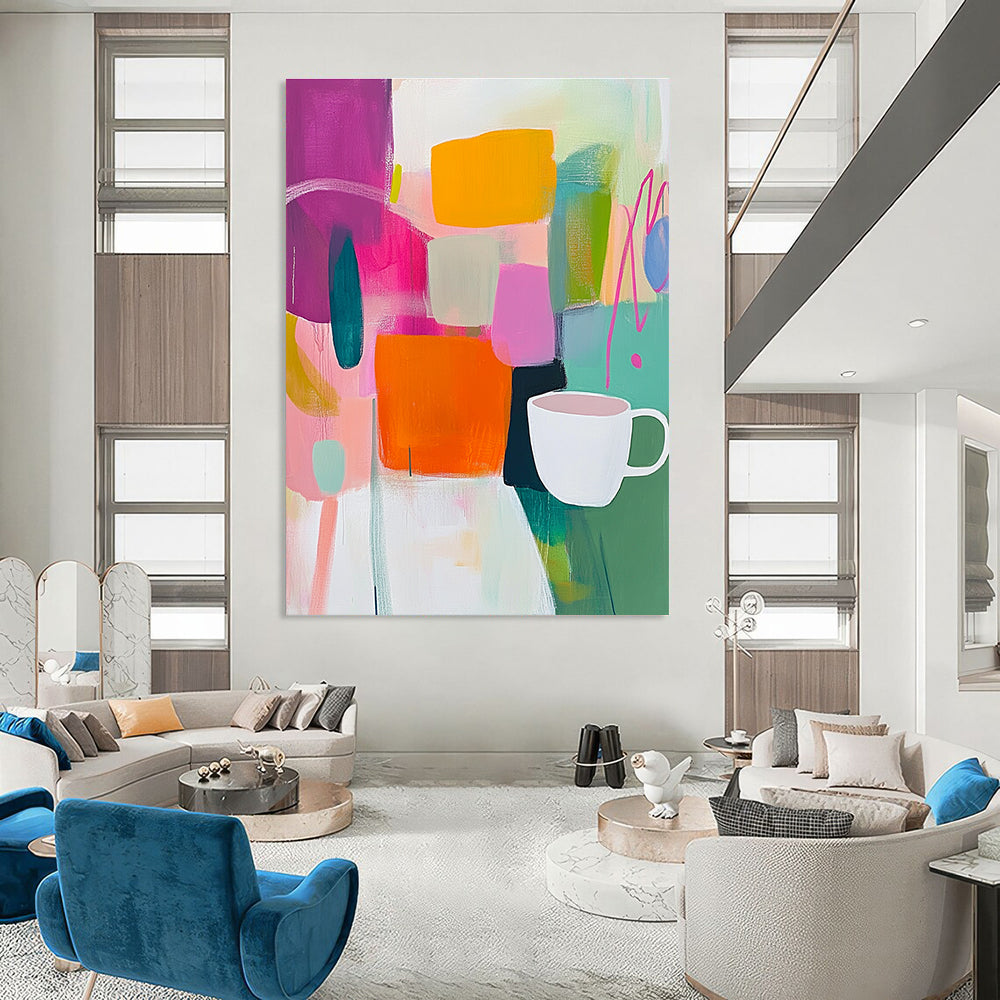 Colorful Abstract with Cup Painting for Modern Café Waiting Areas GAB1220