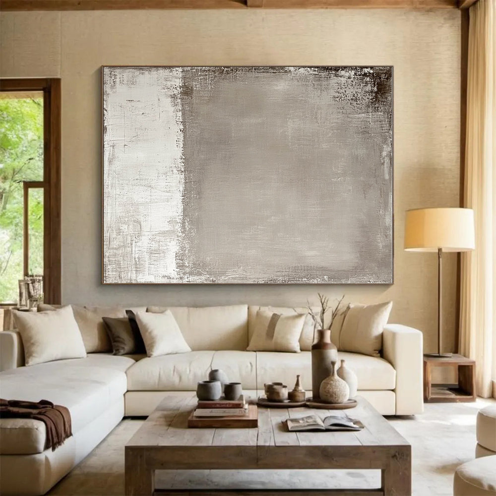 Taupe and White Abstract Painting with Understated Contrast WINK122