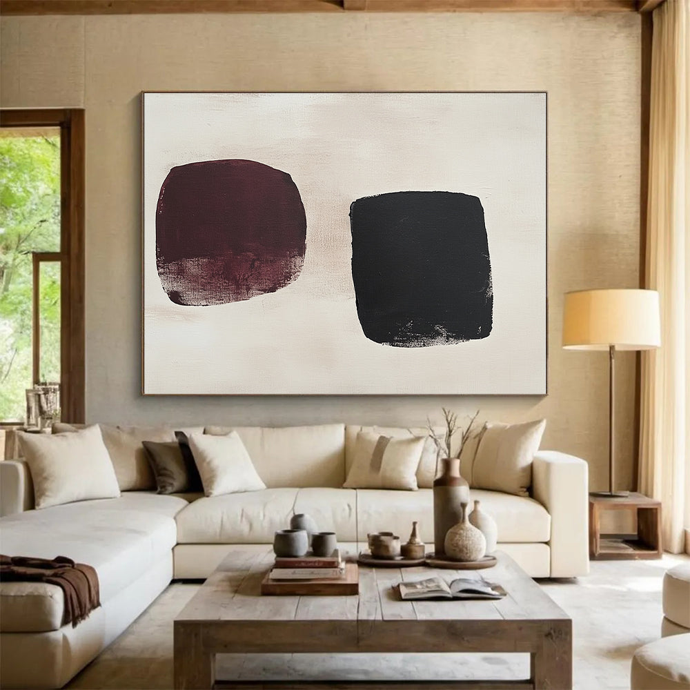 Dual Dark Shapes Abstract Painting with Understated Drama WINK168