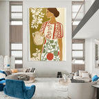 Woman with Jug Folk - Inspired Abstract Painting for Rustic Spaces GAB1460
