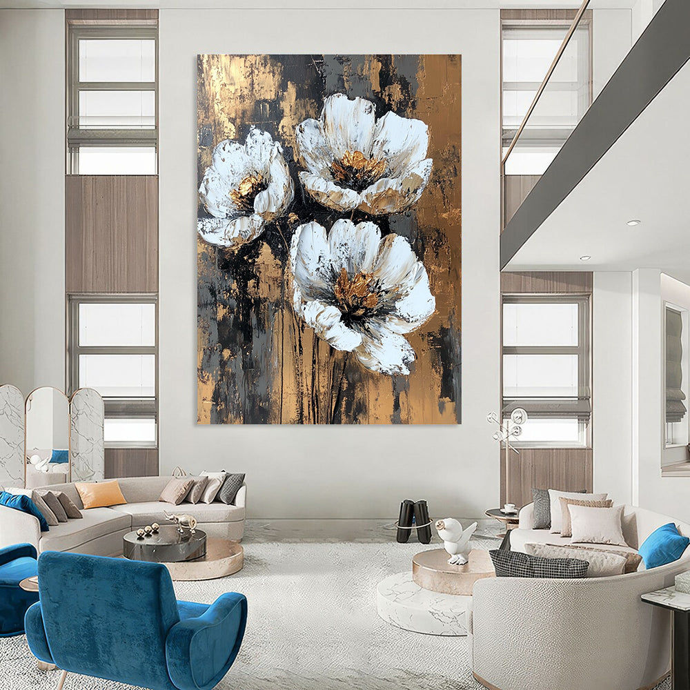 Gold - Accented Floral Abstract Painting for Luxury Dining Rooms GAB1252