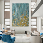 Teal with Gold Flecks Abstract Painting for Luxe Spa Retreats HENG462