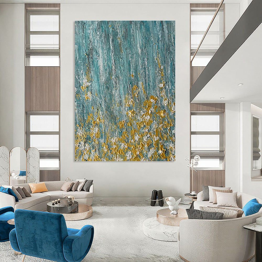 Teal with Gold Flecks Abstract Painting for Luxe Spa Retreats HENG462
