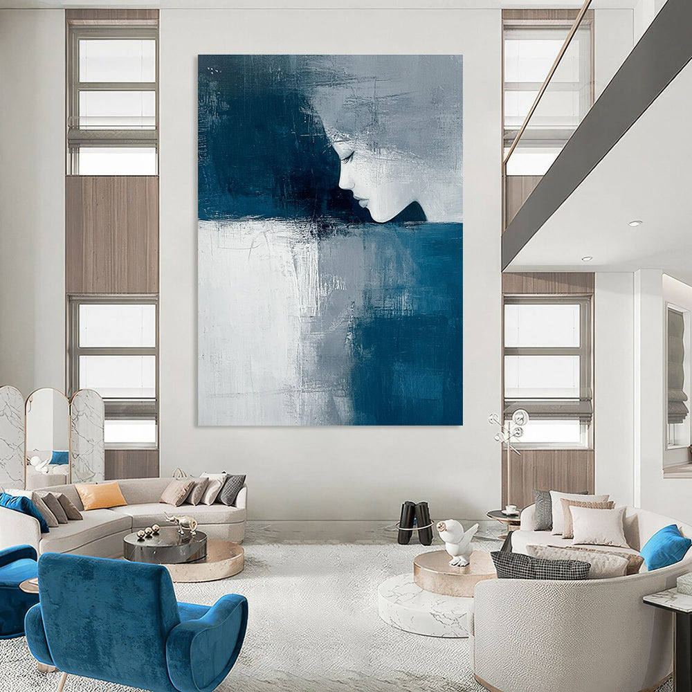 Blue and Gray Abstract Portrait - Introspective Figurative Abstract Art GAB0464