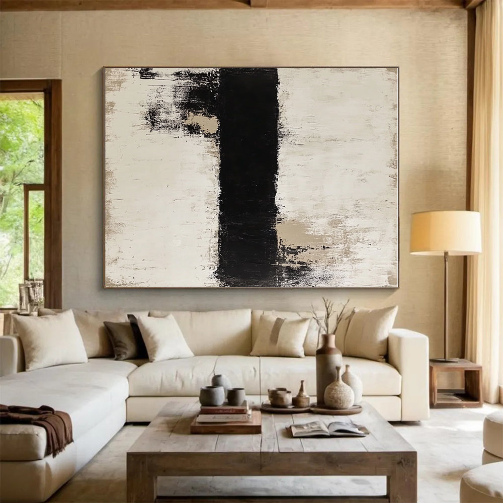 Black White Abstract Strip Painting with Textured Contrast WINK637