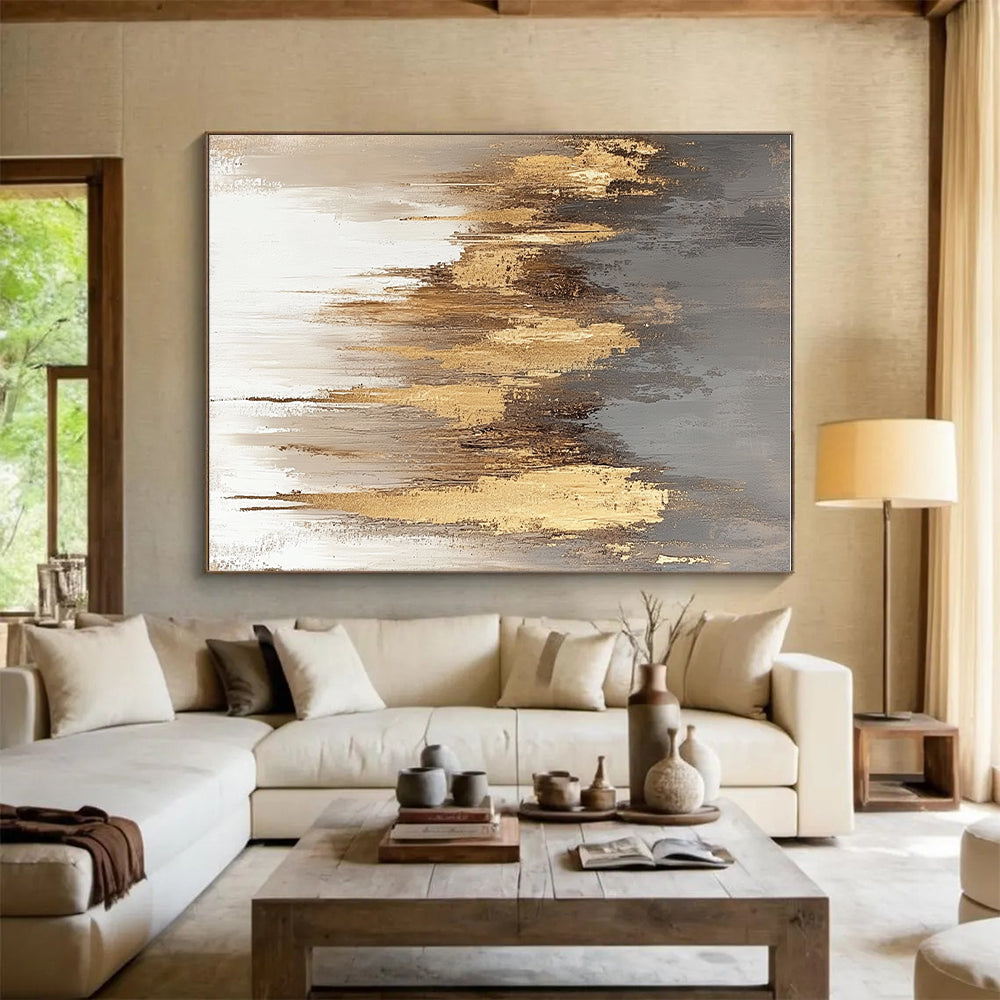Gold - Dripped Gray Abstract Painting with Subtle Luxury WINK325