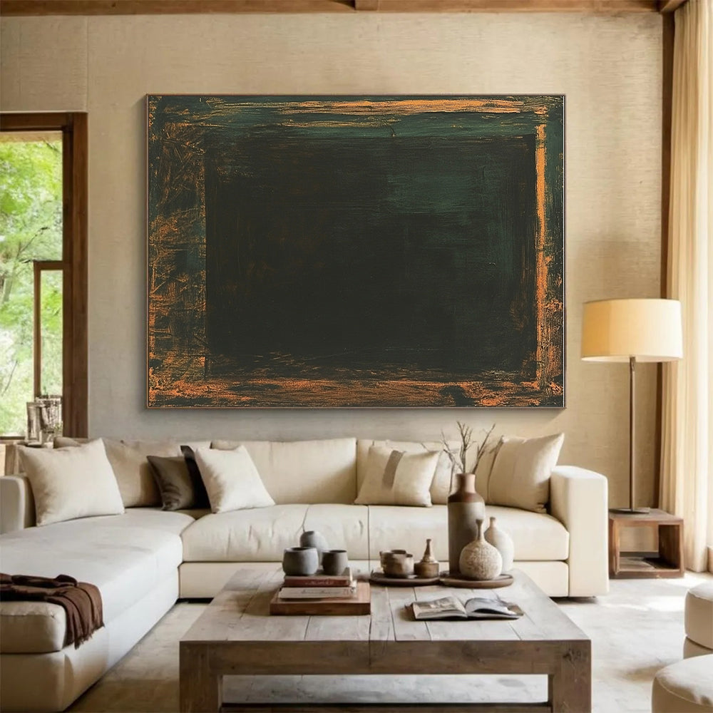 Framed Dark Rectangle Abstract Painting with Mysterious Allure WINK089