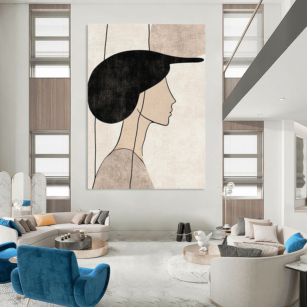 Abstract Woman with Hat Abstract Painting for Retro - Inspired Cafes GAB1377