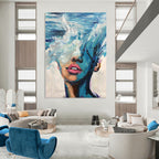 Blue Ocean Wave - Masked Face Abstract Painting for Contemporary Art Galleries HENG347