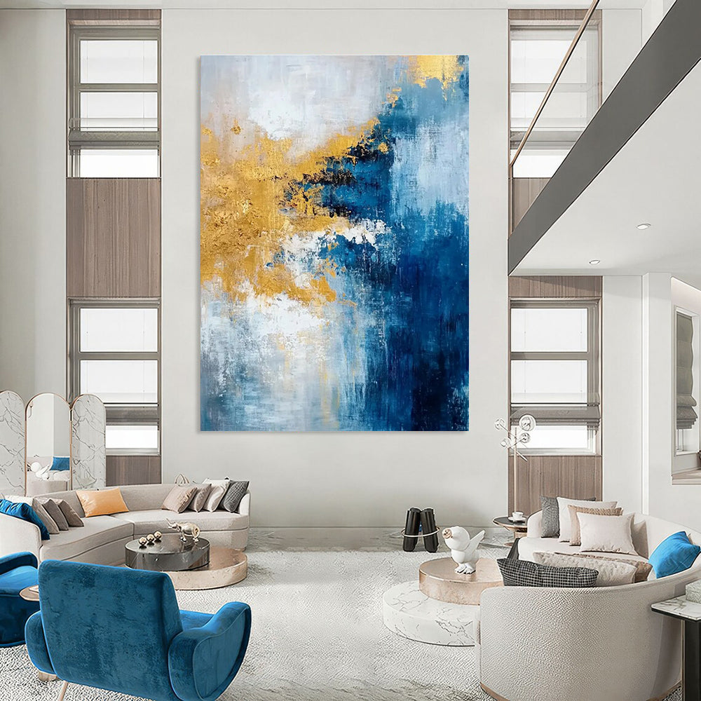 Blue and Gold Abstract Painting for Luxury Hotel Lobbies HENG062