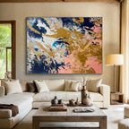 Navy - Gold - Pink Abstract Painting for Luxe Cocktail Lounges YHT381