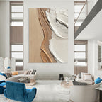 Beige and White Textured Shore Abstract Painting with Coastal Vibes GAB0067