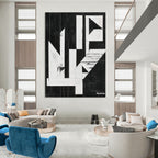 Geometric Black and White Abstract Painting of Architectural Form GAB0197
