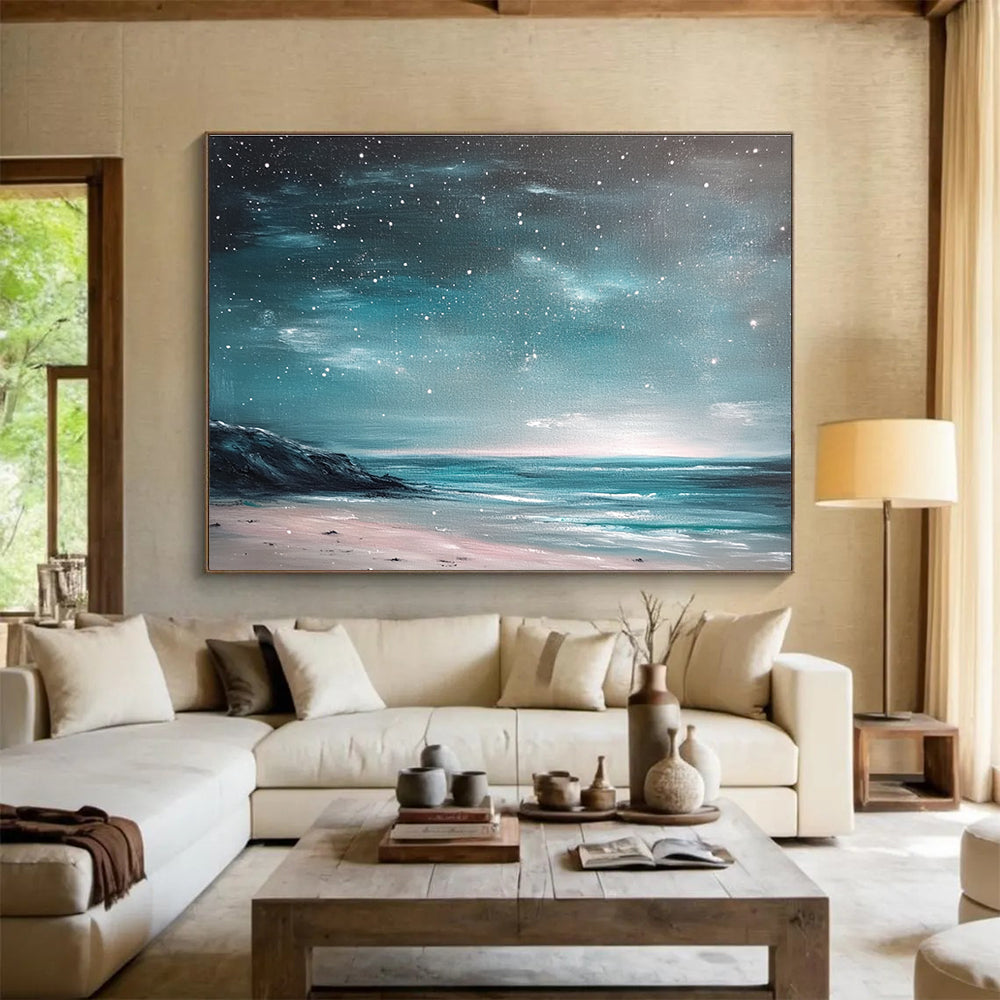 Celestial Beachscape Painting with Calm Mysterious Tones ABS556