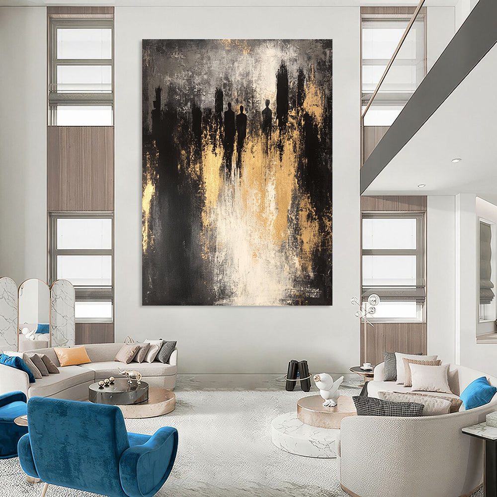 Silhouettes in Gold and Gray Abstract Painting for Modern Art Galleries GAB0836