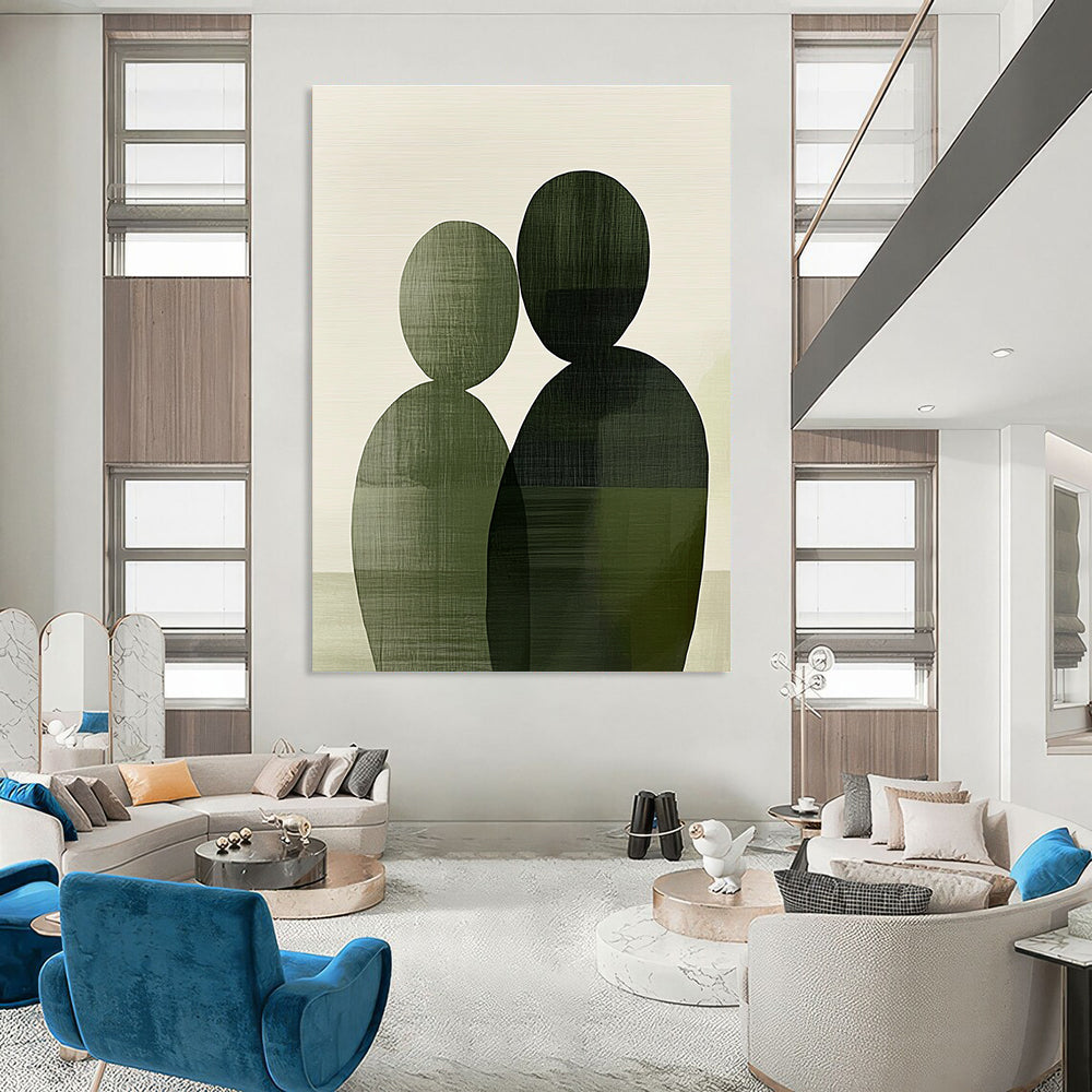 Green Silhouette Couple Abstract Painting of Subtle Togetherness GAB0211